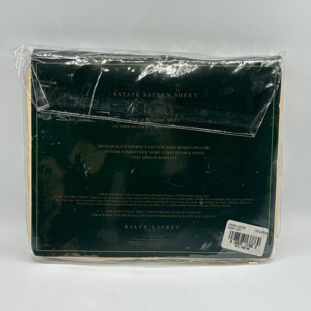 Ralph Lauren Estate Sateen Flat Sheet Queen Tuilleries Yellow NIP 370 TC - Picture 2 of 5